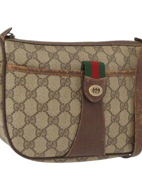 GUCCI GG Supreme Web Sherry Line Bag PVC Beige Gold 89 02 032 Auth BSZ376